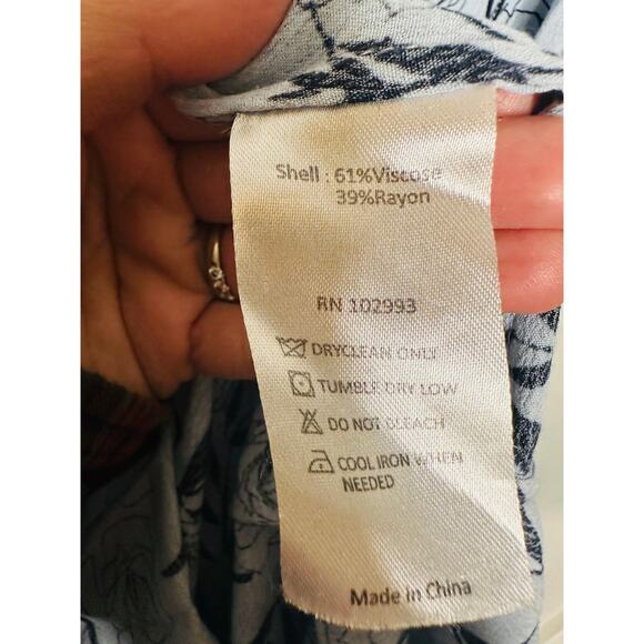 THANKOON COLLECTIVE Blue Shift V-Neck Floral Leaf Print Midi Dress Size 14 - Picture 12 of 12